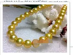 

noble women gift 17INCH GOLD CLASP HUGE AAAA 17" 10-11mm REAL NATURAL round south sea GOLDEN yellow pearl necklace