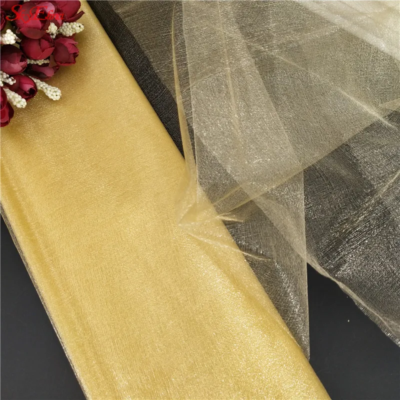 10 м* 48 см прозрачный кристалл органза тюль ткань свадебное фото фон романтический снег пряжа Тюль в рулонах для свадьбы украшения 6Z - Цвет: gold