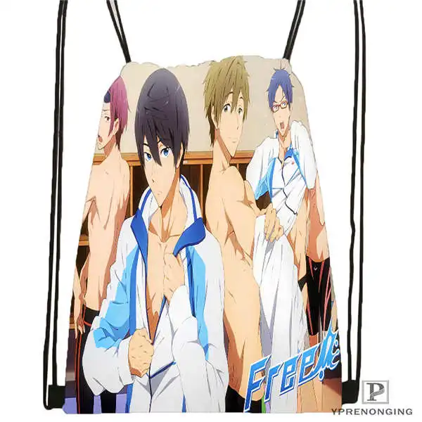 Пользовательская свободная-iwatobi-swim-club походная сумка на шнурке милый рюкзак для детей(черная спинка) 31x40 см#180611-01-23 - Цвет: Drawstring Backpack