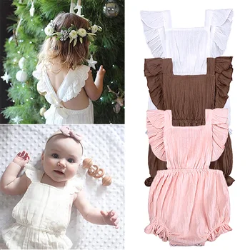 Newborn Baby girls clothes kids Ruffles Sleeve solid backless Romper Baby cute 3 colors Outfits Clothes MBR260 1