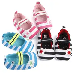 Милые младенцы для новорожденных до 18 месяцев; мягкая обувь для кроватки; хлопковая обувь в полоску с цветочным узором; обувь для малышей