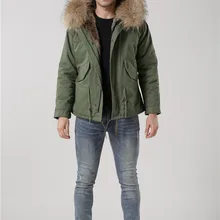 Горячая Распродажа, мужские шубы из искусственного кроличьего меха, итальянский дизайн, куртки из искусственного меха, Мужская короткая парка, большой мех енота, воротник