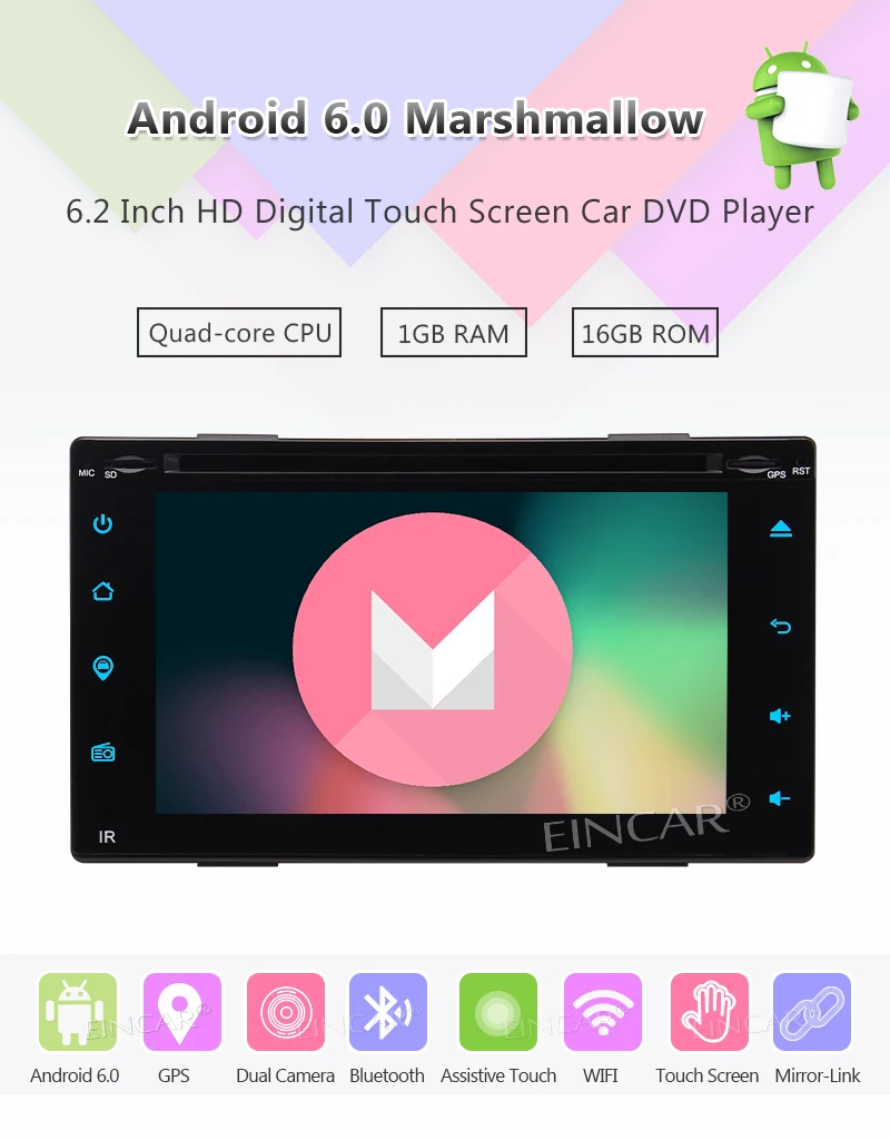 Flash Deal HD Android 6.0 4-Core Car Radio 2 Din In Dash CD DVD Player Multimedia Video Bluetooth Touch Screen GPS WiFi USB 6.2" Head Unit 0