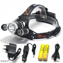 New Arrival CREE XM-L T6 + 2 x R5 6000 Lumens LED Headlamp Use 2 x 18650 Battery LED Flashlight Lantern Head Lights