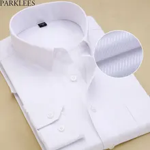Erkek Slim Fit yayılmış yaka beyaz elbise gömlek 2018 marka yeni pamuk yüksek kaliteli Chemise resmi sosyal ofis gömlek erkekler 8XL