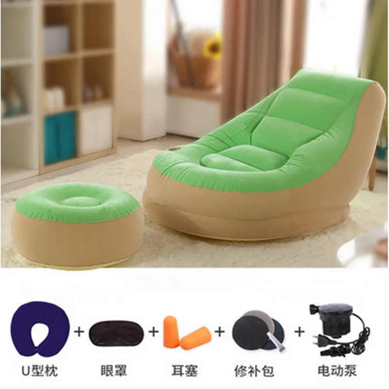 Inflatable Sofa Living Room Furniture Fashion PVC Flocking Beanbag Sofas With Footstool Free Shipping