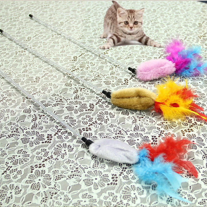 Hot New Funny Cat Stick Kitten Feather Wand Toys Pets Teasing Feather