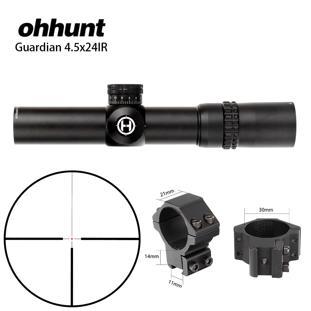 Тактический ohhunt Guardian 4,5x24 ИК охотничий прицел 1/2 полумиллиметровая точечная сетка 30 мм трубка оптика зрение турели Сброс прицел - Цвет: with Dovetail Rings