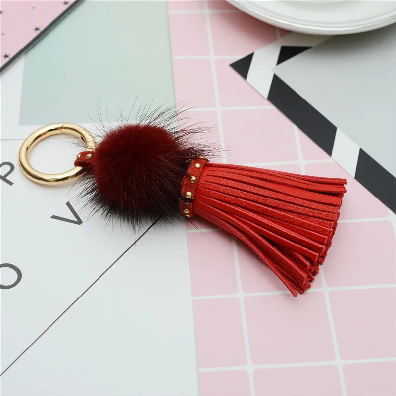 Buy 2018 Leather Tassels With Mink Fur Ball Key Chain