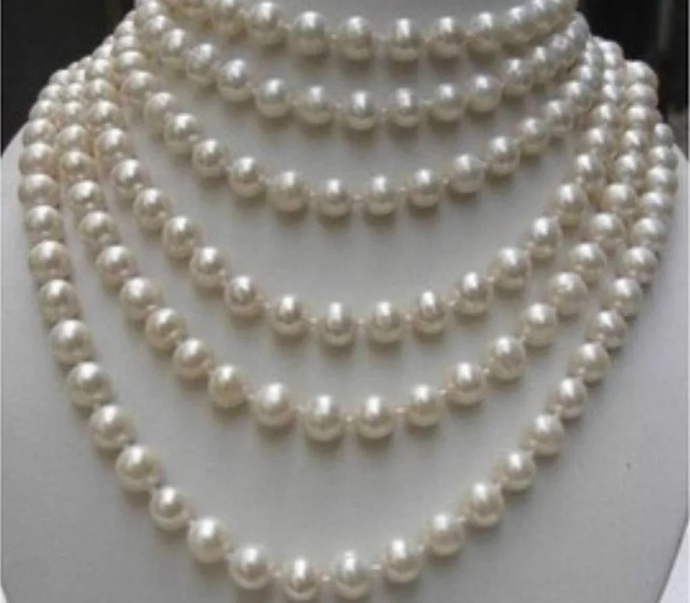 REAL PEARL BEAUTIFUL!LONG 100 INCHES 8-9MM WHITE NATURAL PEARL NECKLACE^^^@^Noble style Natural Fine jewe FREE SHIPPING