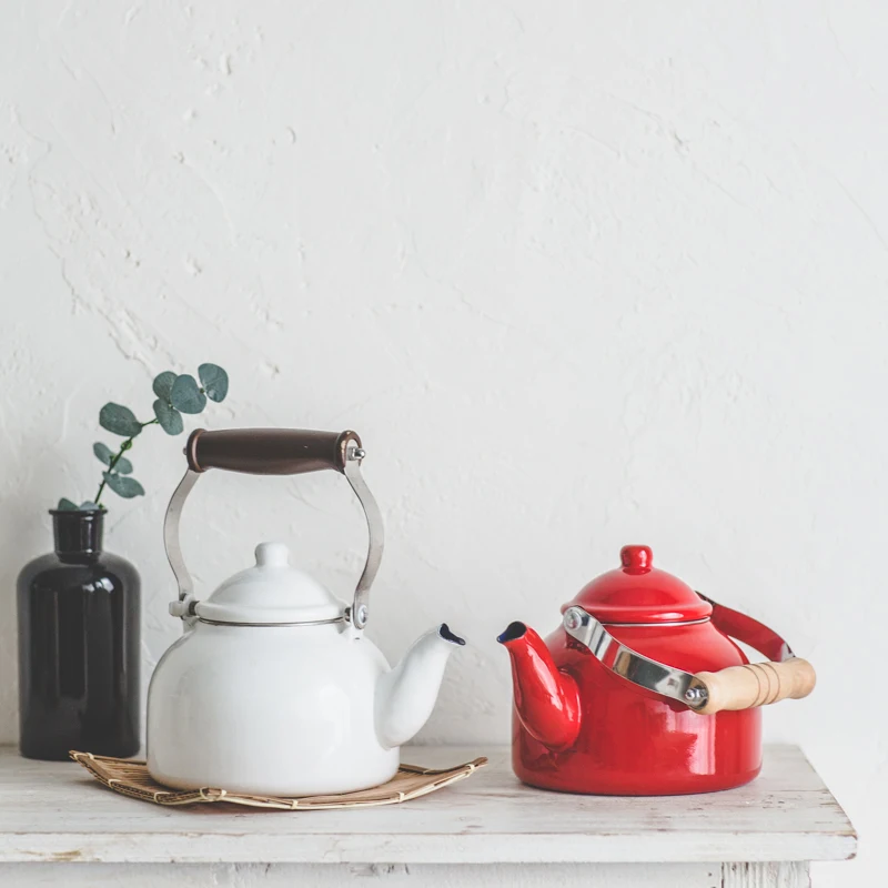 

Japanese style porcelain enamel colorful kettle lovely thickening cold water flower pot induction cooker general purpose home