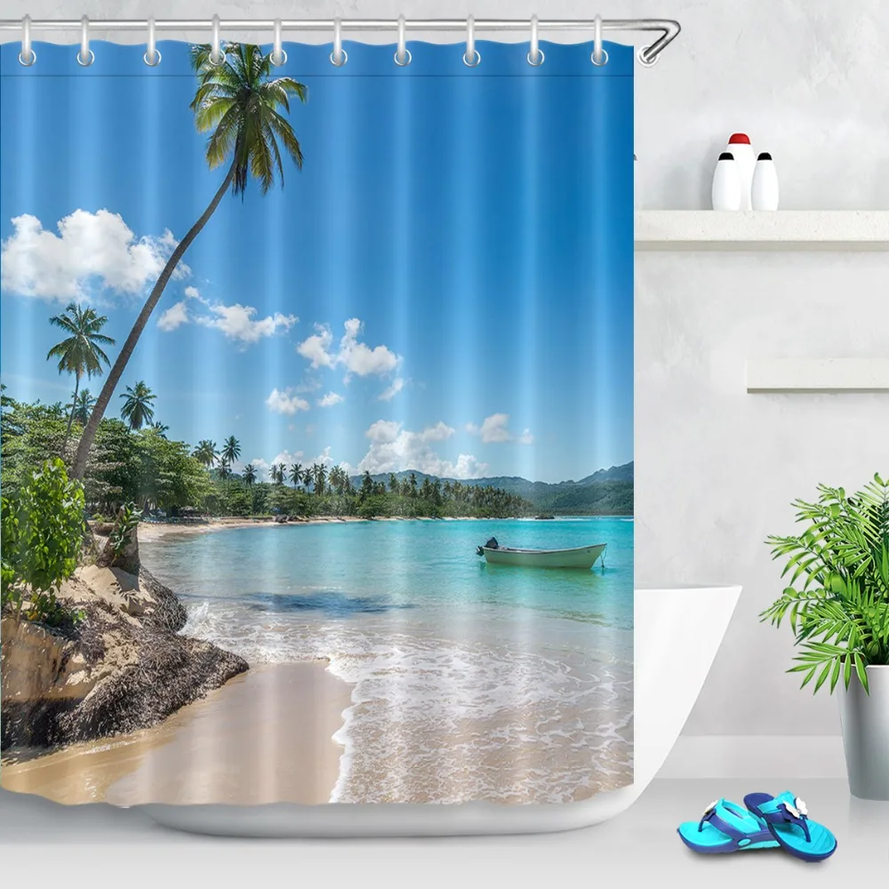Old Wooden Boat Waterproof Polyester Fabric Bathroom Out Window Shower Curtain