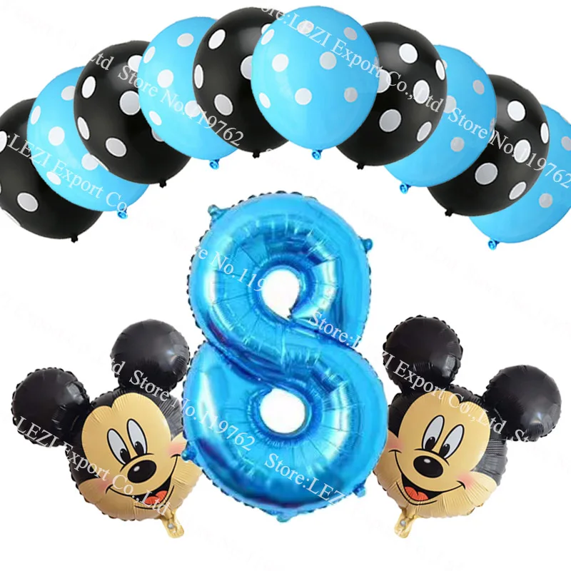 Мальчик 4 5 6 7 8 9 лет фольгированный шар Микки синий номер тематическая вечеринка на день рождения Декор шар точка латексные шары baby Shower 13 шт