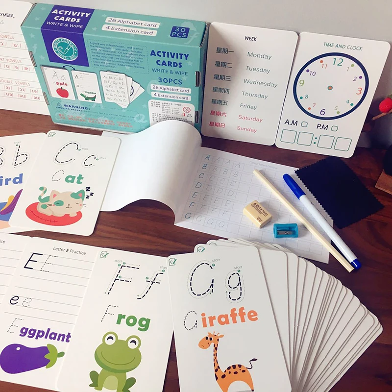 

DDWE ABC English Alphabet/Number Cards 123 Writing Activity Card Kids Literacy Learning Card Educational Toys for Children Gifts