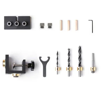 

3 in 1 Woodworking Locator Puncher Wood Punch Locator Drilling Tools Woodworking Joinery Tool Set With sponge box 1set