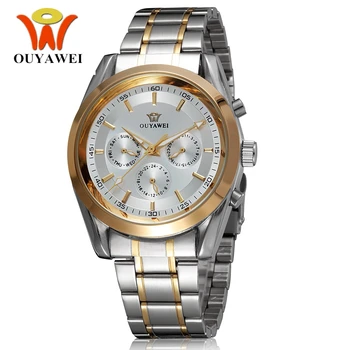 

NEW OUYAWEI Self Wind Mechanical Mens Male Wristwatch Stainless Steel Band White Gold Fashion Hombre Man Watch relogio masculino