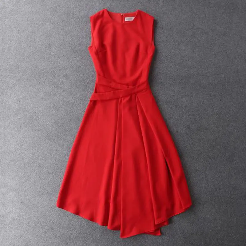 2016 Arrived best quality of Victoria beckham dress solid color black/red sleeveless asmmetrical mid-calf OL office dress 2016 Arrived best quality of Victoria beckham dress solid color black/red sleeveless asmmetrical mid-calf OL office dress
