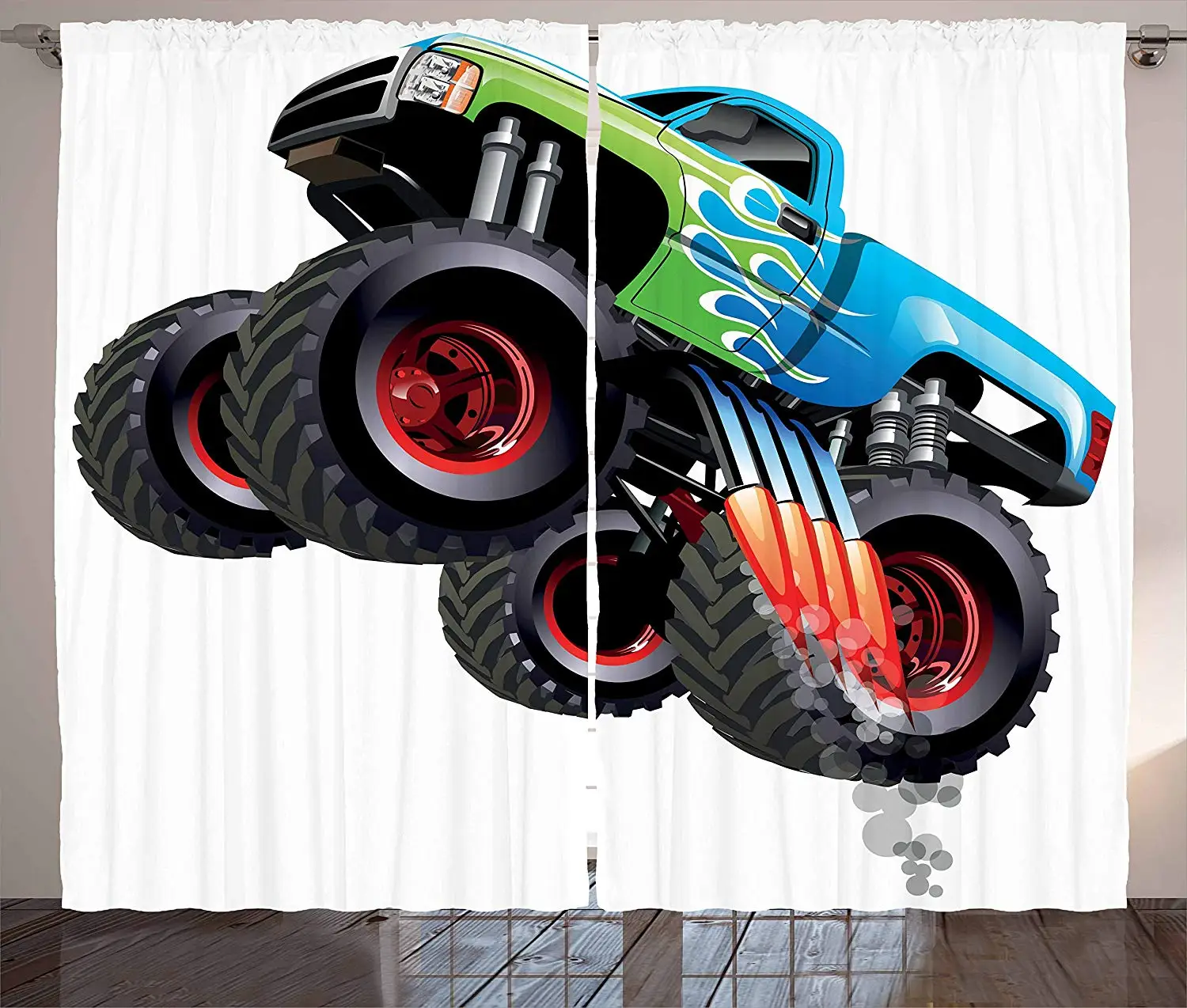 

Cars Curtains Cartoon Monster Truck Cool Vehicle Modified to The Perfection Colorful Design Living Room Bedroom Window Drapes
