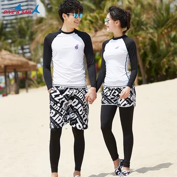 

Set of 3pcs Women's / Men's Rashguards Basic Skins UPF 50+ Long Sleeve Rash Guard Shirt+Leggings+Trunks Matching Couples Su