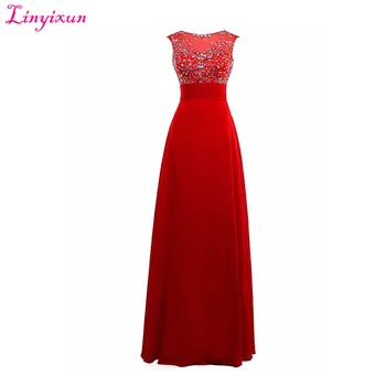 

Linyixun Real Photo Vestido de Baile Turquoise Prom Dress Long Graduation Dresses 2017 Beaded Chiffon Formal Evening Party Gowns