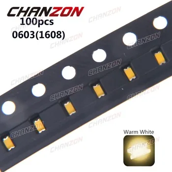 100pcs 0603 (1608) Warm White SMD SMT Bead Bulb Chip 20mA DC 3V Light Emitting Diode LED Lamp Surface Mounted Device Technology