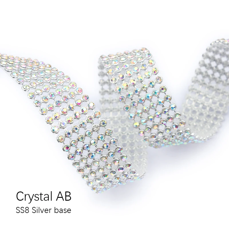 

1 Yard/Lot 2/3/4/5/6/12 Rows Rhinestone Trim 2.5cm Width SS8 Self-Adhesive Crystal AB Ribbon Wedding Dress Deco Bridal Applique