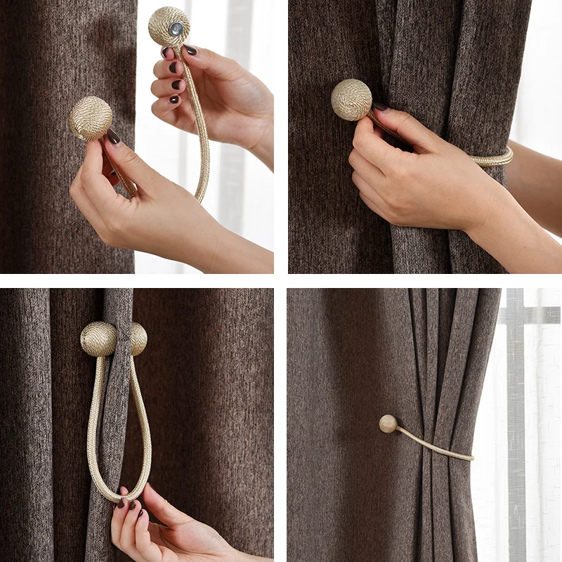1 PC Magnetic Curtain Tiebacks Decorative Drapes Tie Backs Window Curtain Weave Holdbacks for Wide and Thick Window Drapries