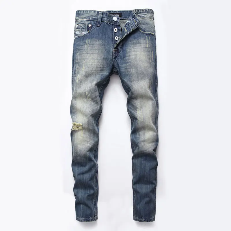 SHABIQI Top Quality Hot Sale Fashion Brand Men Jeans Straight Dark Blue Color Printed Jeans Men Ripped Jeans,High Quality Jeans