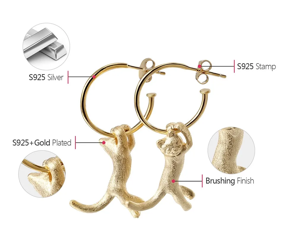 Новое прибытие Очень прекрасный Кунг-фу Кошка дизайн серьги двойного использования Подлинная стерлингового серебра 925 Ювелирные изделия ручной работы Оригинальные подарки