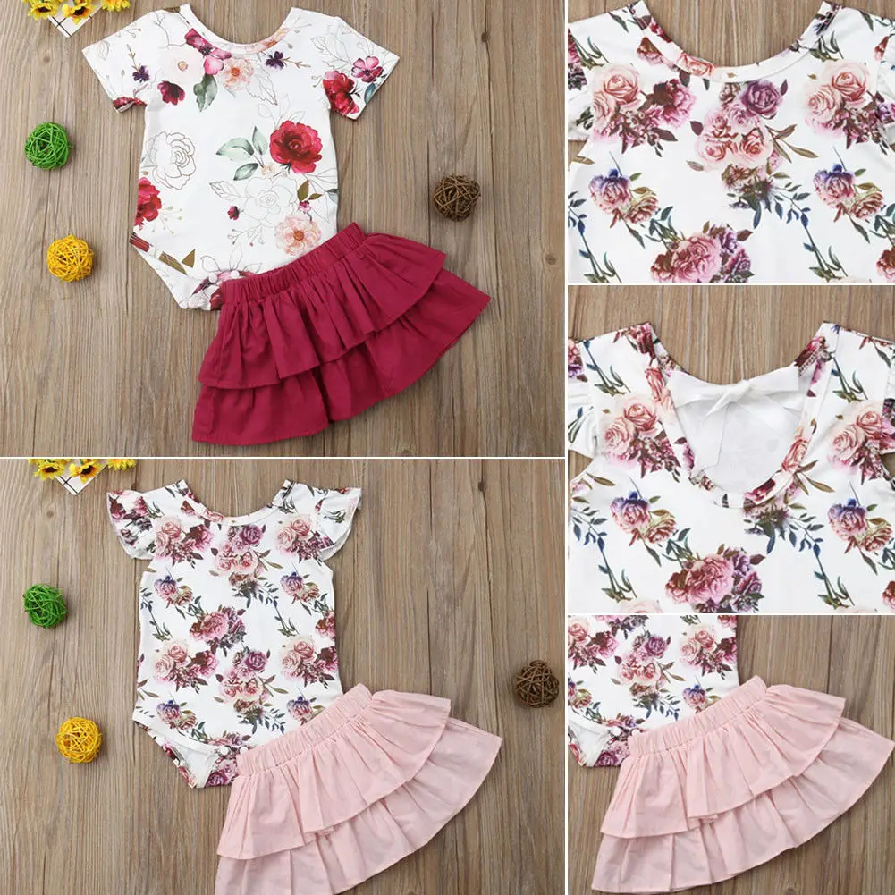 

Pudcoco Girl Set 0-18M Newborn Infant Baby Girls Floral Romper Jumpsuit Skirt Clothes Outfits Set