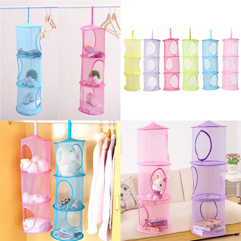 

High quality breathable bag hanging cabinets storage mesh cage folding three underwear drying basket bedroom wall door wardrobe