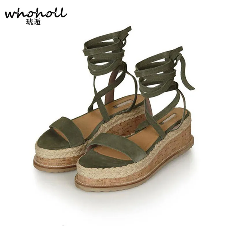 

Whoholl Summer 2018 Sexy Women Pumps Open Toe Lace Up Heels Sandals Woman Sandals Thick with Women Shoes Women Wedges Heels