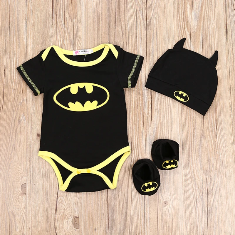 

Summer Baby Boys Clothes Set Cute Batman Newborn Baby Boys Infant Rompers+Shoes+Hat 3Pcs Outfit DS19