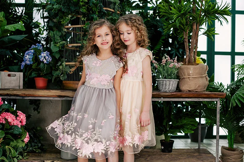 DKDGNY/От 3 до 10 лет; платье принцессы для маленьких девочек; платье с цветочной вышивкой; коллекция года; Летние Детские платья из тюля для девочек; праздничные вечерние платья