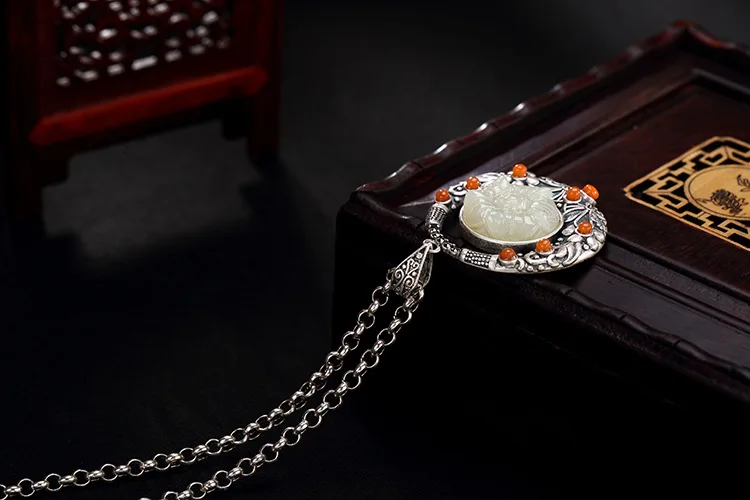 Uglyless Настоящее серебро 925 пробы этническое ожерелье в виде цветов ручной работы для женщин натуральный нефрит цветочные ожерелья без цепочки Агат