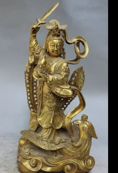 

zhmui880062575<<14" Chinese Brass Dragon Fairy Belle Beauty Goddess Ride Fly Phoenix Statue
