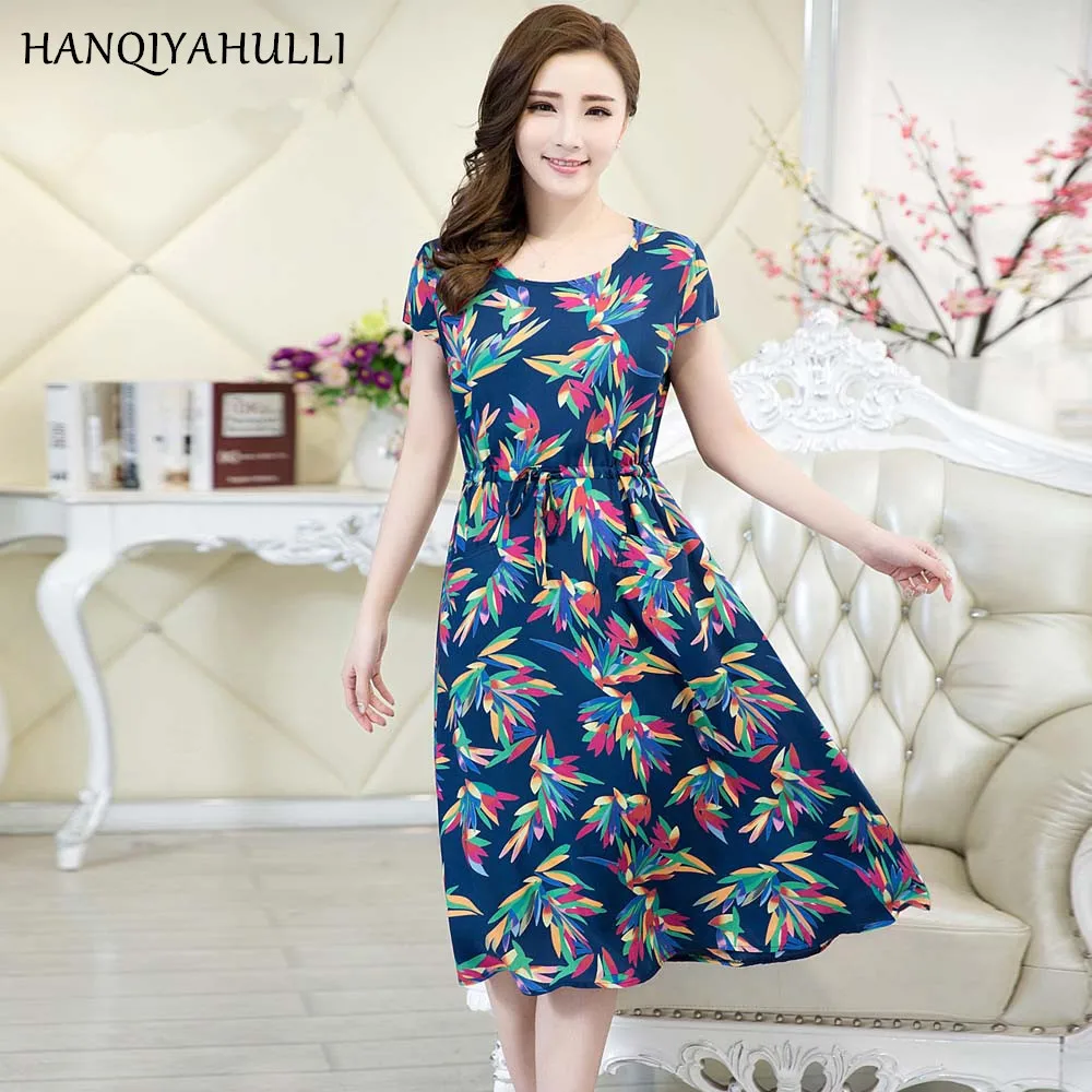 Xl-5xl 2019 Dámské oblečení Vestidos Neformální styl Vintage květinové tiskové šaty Loose Plus Velikost ženy Maxi šaty