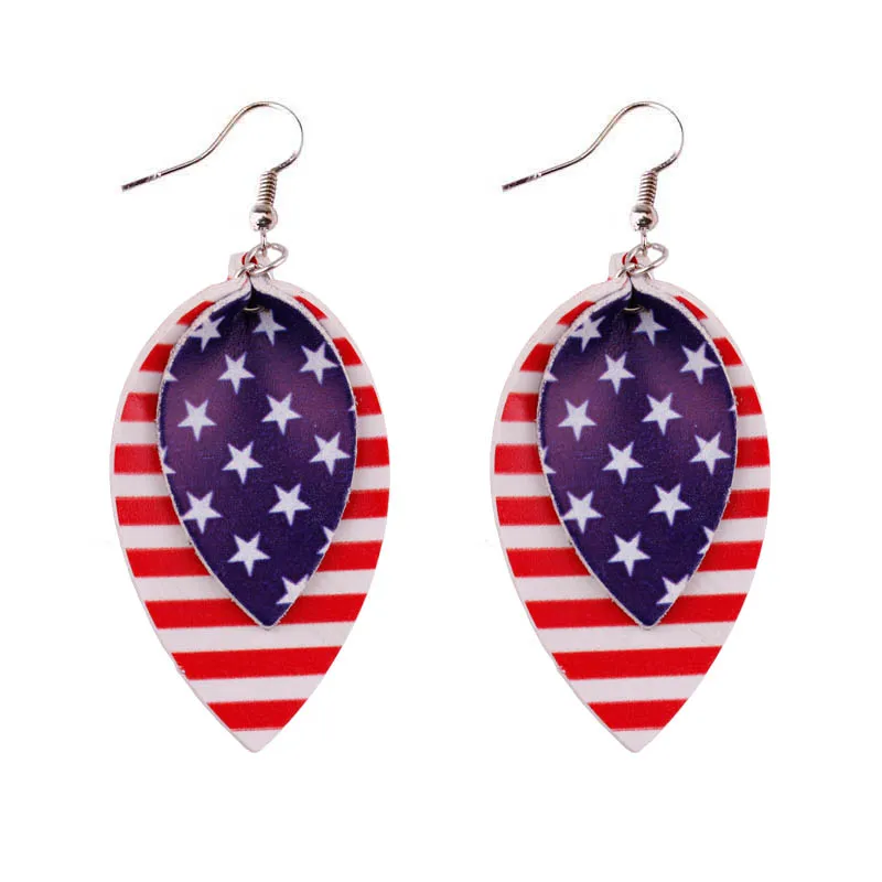 

ZWPON 2018 New American Flag Leather Earrings Fashion Jewelry Stripe PU Leather Teardrop Statement Earrings Independence Day