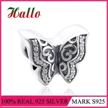 С изображением бабочек, Очаровательные бусы из природного камня подходит Серебро 925 breloque браслеты perlas para bisuteria пуговицы прозрачные