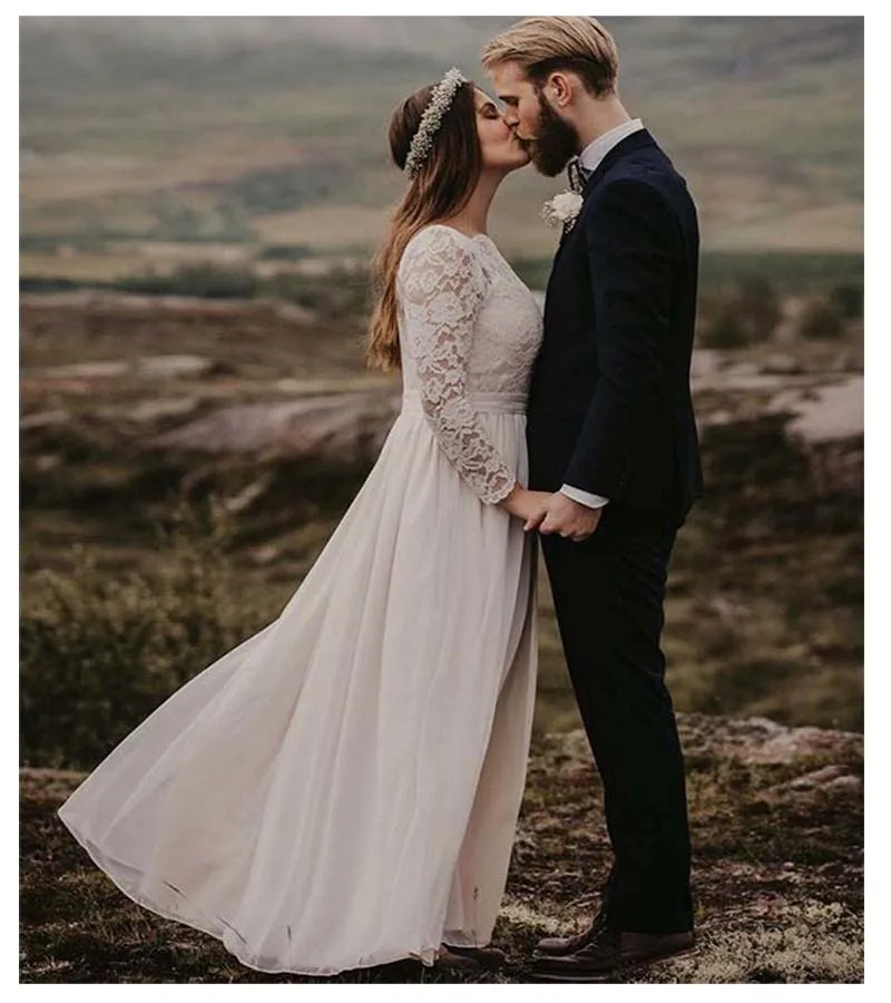 

SoDigne Ivory Beach Chiffon Wedding Dress 2019 Elegant Lace Beach Bridal Gown Lace Floor Length Vestidos de novia Wedding Gowns