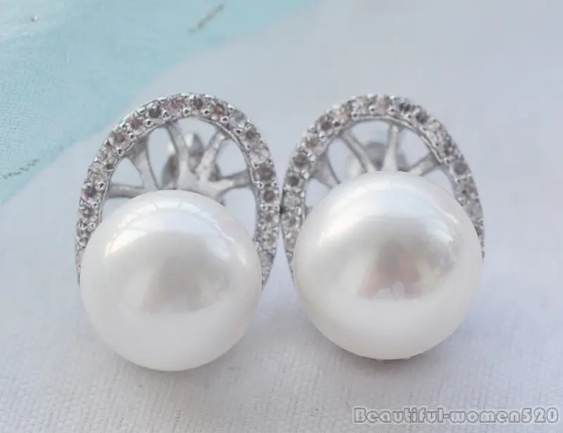 

FREE SHIPPING 12mm round white shell pearl oval inlay hook earring