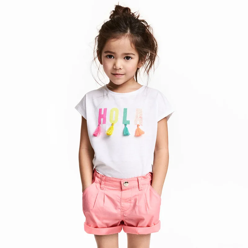 Little maven/Белая Летняя футболка с короткими рукавами для маленьких девочек от 1 года до 6 лет, с пайетками и буквенным принтом, детская одежда для девочек