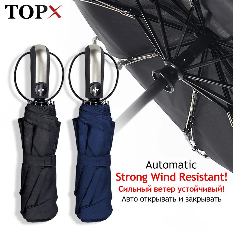 

Wind Resistant Fully-Automatic Umbrella Rain Women For Men 3Folding Gift Large Parasol 10K Compact Travel Business Car Umbrellas