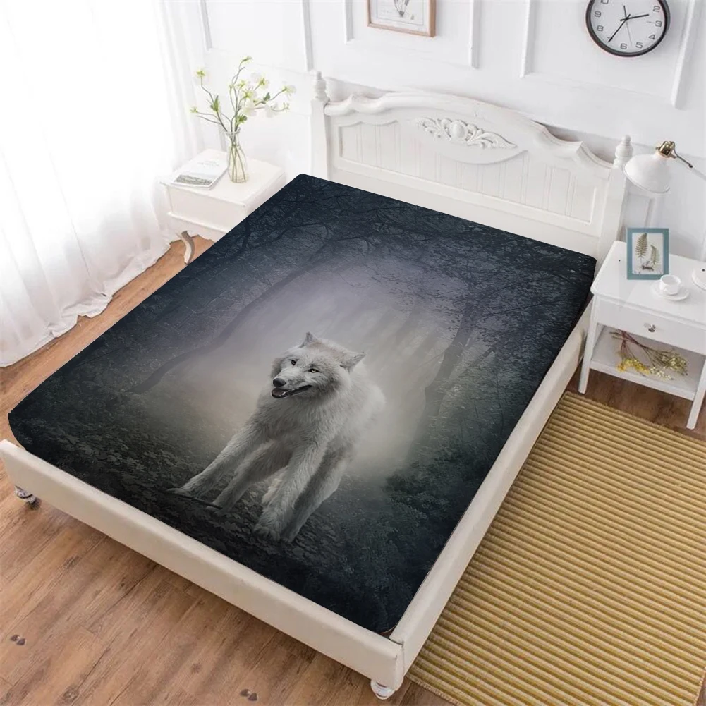 Animal Bed Sheets Wolf Sheep Print Fitted Sheet Soft Bedclothes Mattress Cover Elastic Band King Queen