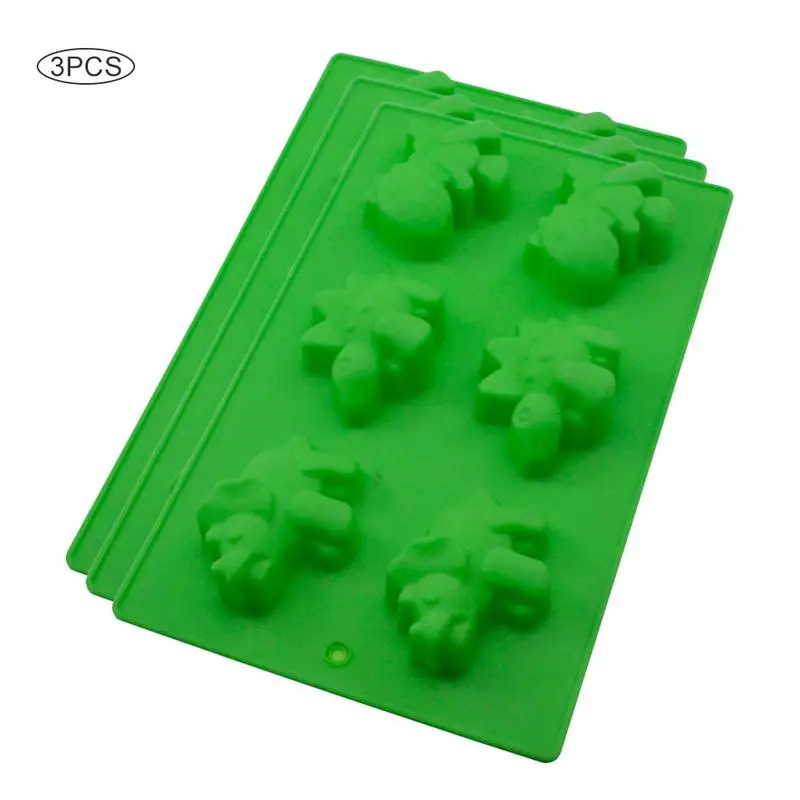 Green 6 отверстий, форма для торта, пищевой силикагель, форма для выпечки, 3 шт., сделай сам, стегозавр, Трицератопс, тираннозавр, Рекс, формы для выпечки - Цвет: Green