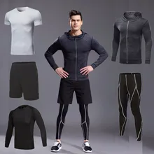 Быстросохнущие мужские спортивные наборы 5 шт./компл. Компрессионные спортивные костюмы баскетбольные тайтсы одежда для спортзала Фитнес Спортивная одежда для бега