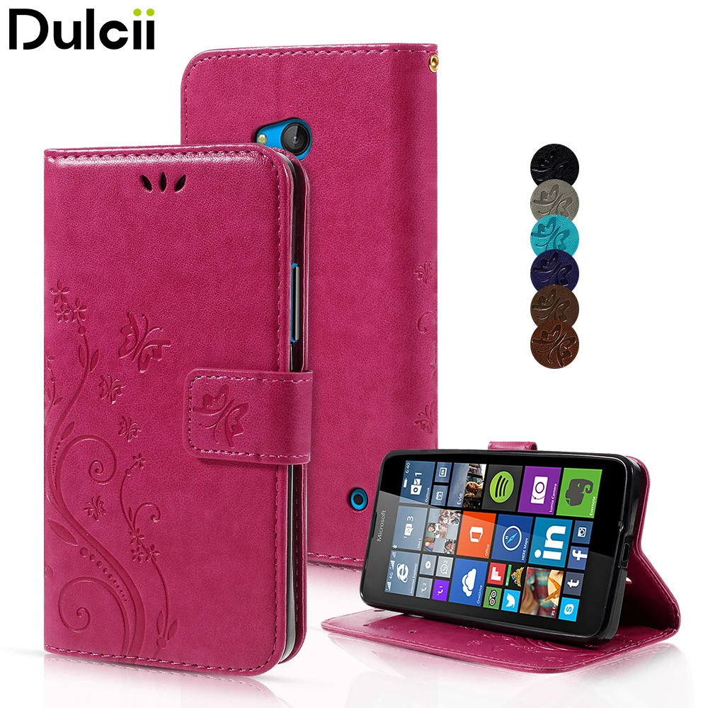DULCII для Microsoft Lumia 640 LTE Dual SIM чехол бабочка кожаный бумажник флип телефона с