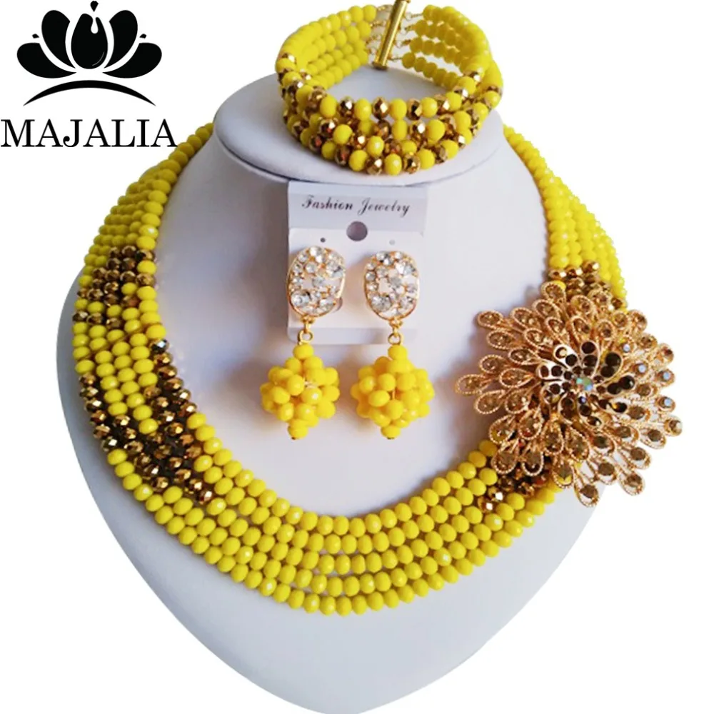 

Majalia Fashion Nigeria Wedding African Beads Jewelry Set Opaque yellow Crystal Necklace Bridal Jewelry Sets Free Shippin 5VU033