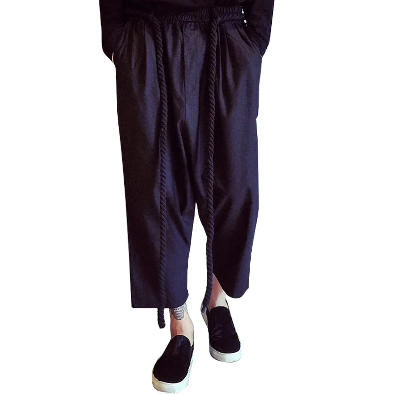 Для мужчин белье Повседневное штаны Harajuku уличный стиль мужской свободные шаровары ремень для брюк пояс широкие брюки рок панковский костюм K28
