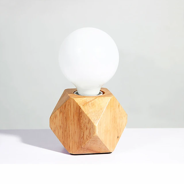 Modern retro mini solid wood polyhedron Table Lamps living room bedroom desk bedside EU plug switch line E27 Wooden tafel lamp